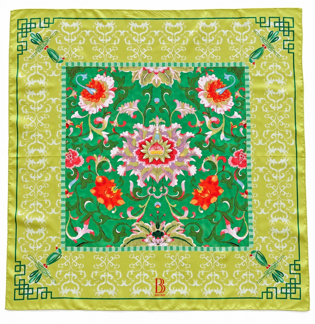 LUXE 100% SILK SCARF - GREEN OPAL PRINT