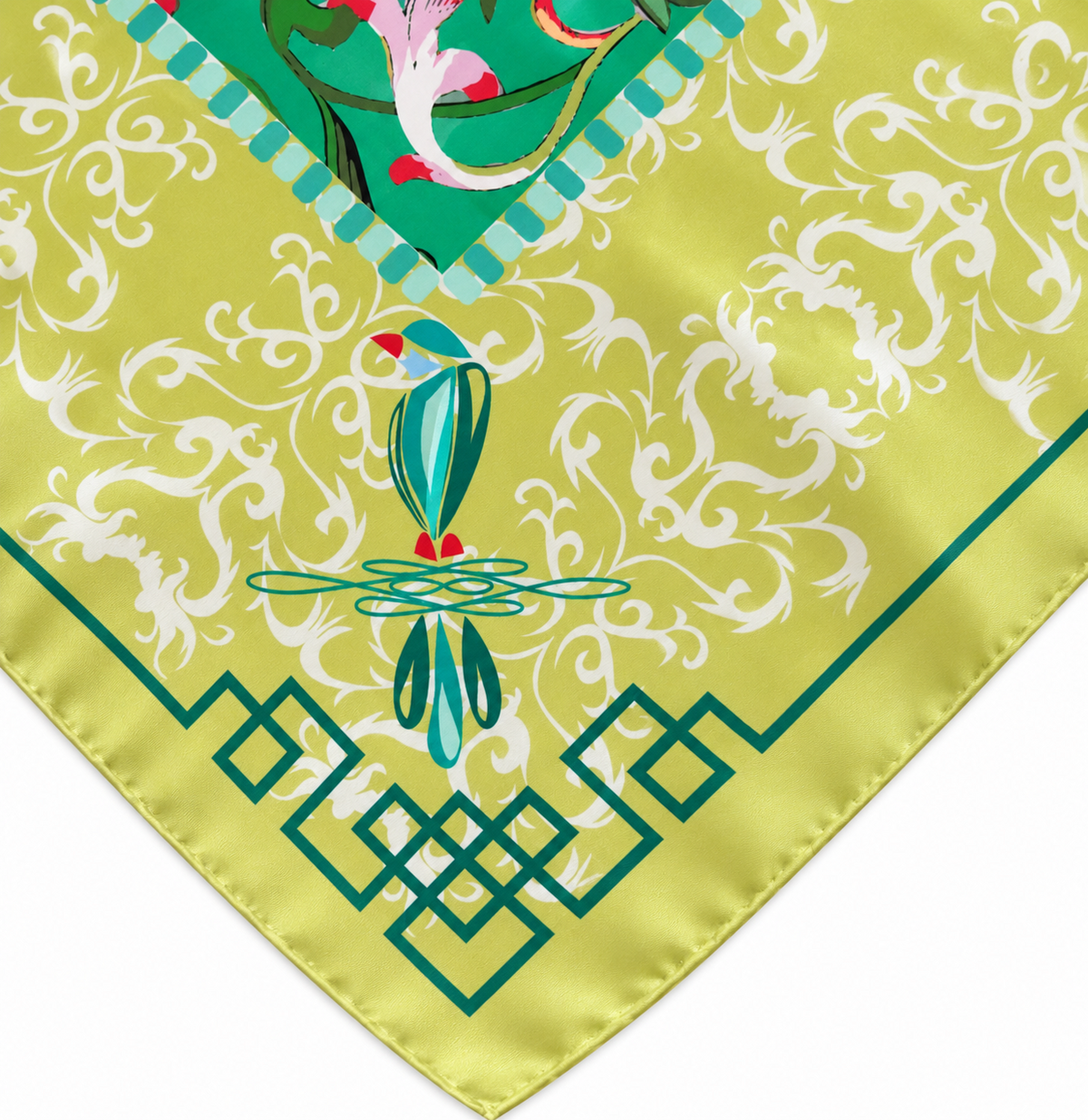 LUXE 100% SILK SCARF - GREEN OPAL PRINT