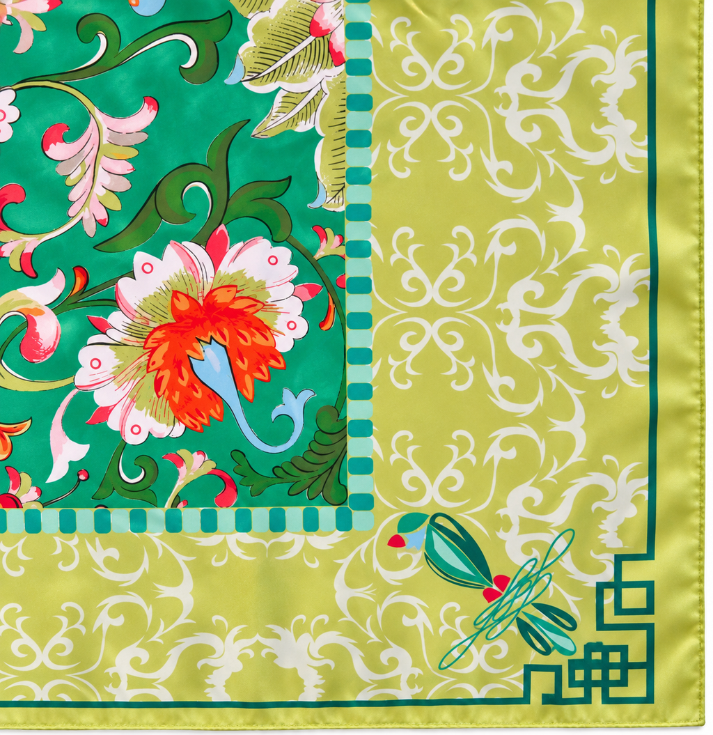 LUXE 100% SILK SCARF - GREEN OPAL PRINT