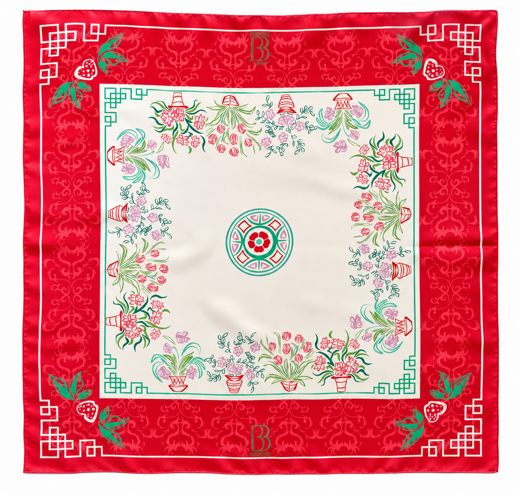 LUXE 100% MULBERRY SILK SCARF - SCARLET MEDALLION