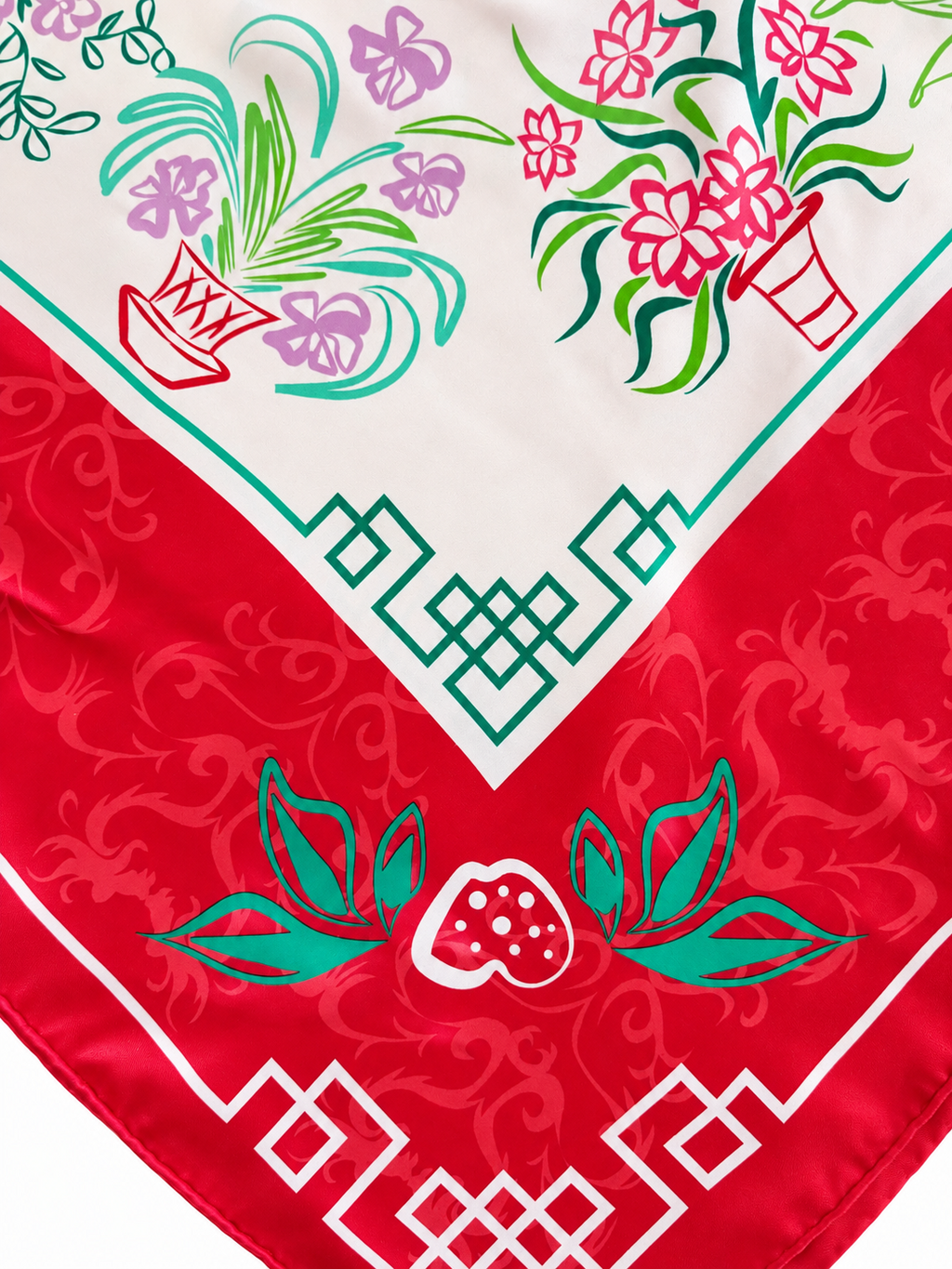 LUXE 100% MULBERRY SILK SCARF - SCARLET MEDALLION