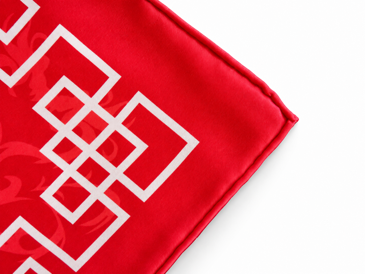 LUXE 100% MULBERRY SILK SCARF - SCARLET MEDALLION