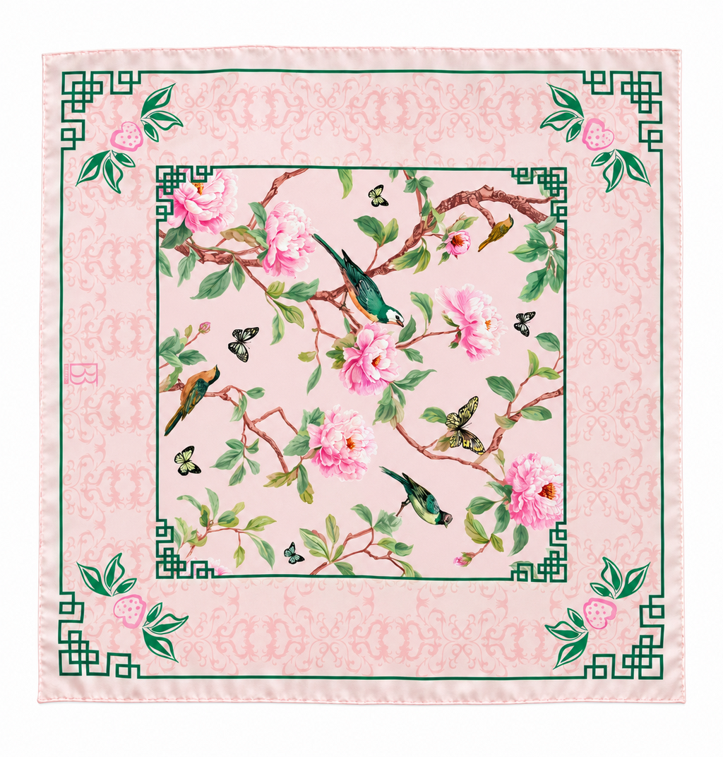 LUXE 100% SILK SCARF - BLUSH GARDEN PRINT