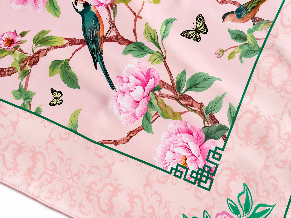 LUXE 100% SILK SCARF - BLUSH GARDEN PRINT