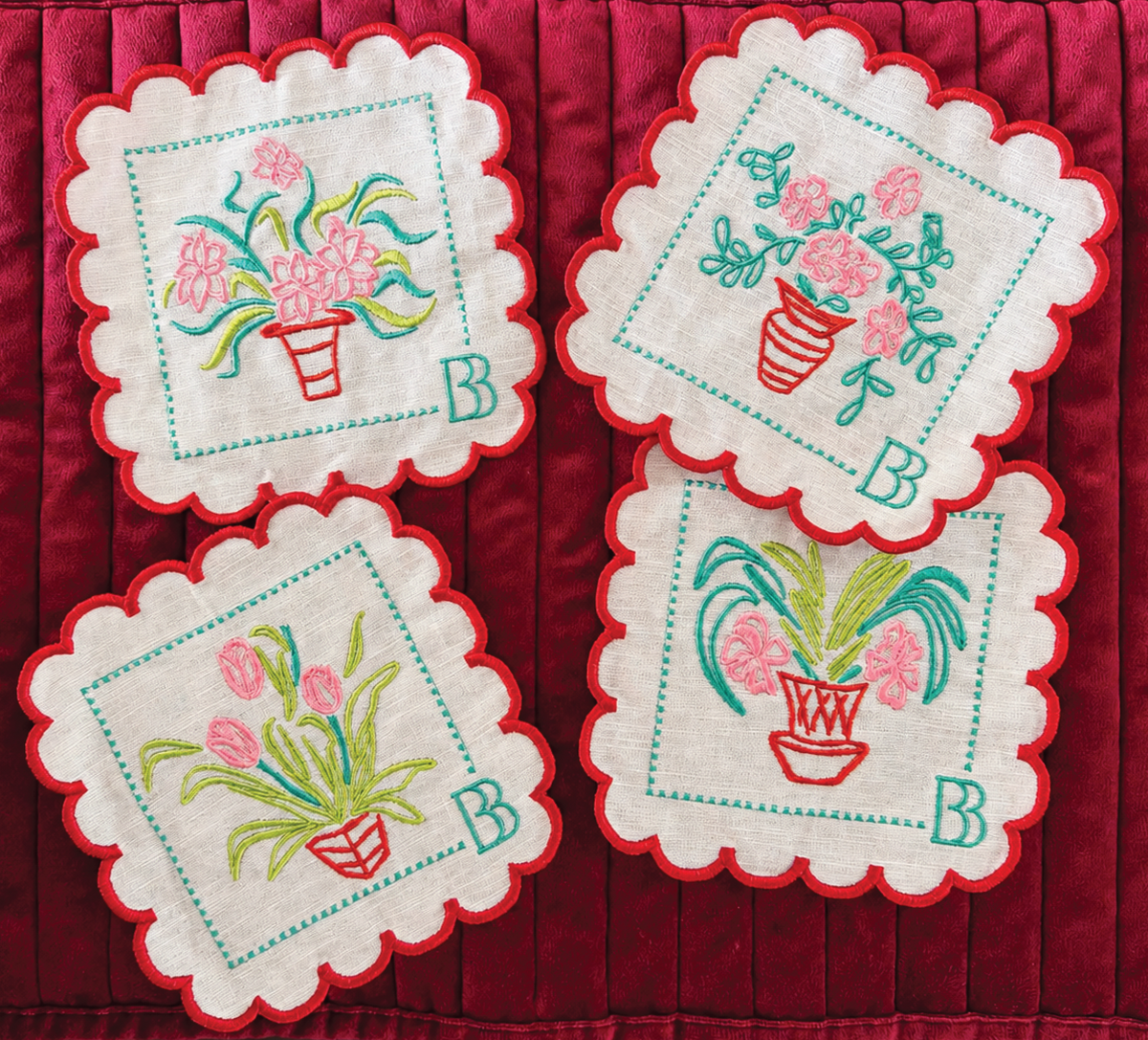 LINEN COCKTAIL COASTERS - PINK OPAL DESIGN